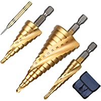 flintronic® Broca Escalonada- 3 PCS Broca Cónica HSS Titanio con Punzón Central Automático- Acero de Alta Velocidad…